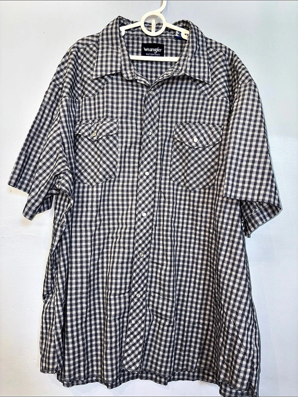 Wrangler Western Men’s Pearl Snap Shirt XXL Blue Plaid Short Sleeve